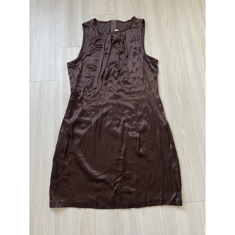 Vintage Women's Chocolate Brown Satin Dress Size Medium Back Zipper Y2K
